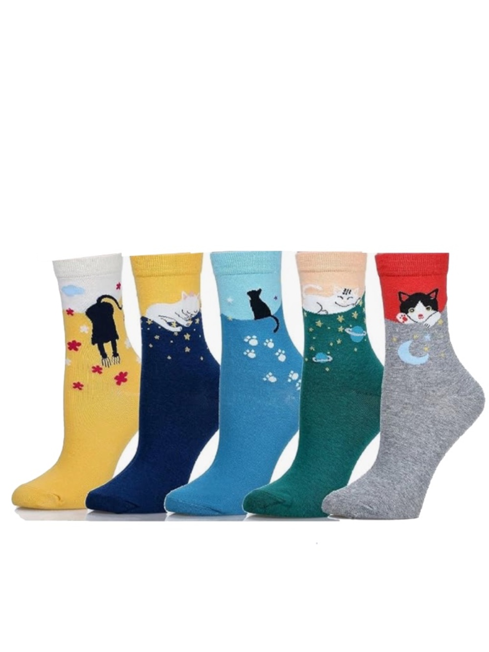 Set of 5 Cute Cat Antics Ankle socks! Cotton Blend, one size